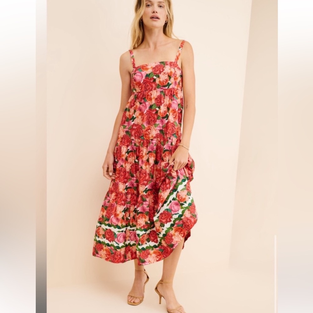 Sachin & Babi Giorno Cotton Tiered Floral Bright Maxi Dress size large